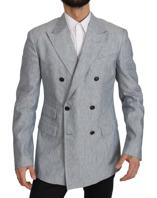 Dolce & Gabbana Men's Blue Flax NAPOLI Jacket Coat Blazer - Designed by Dolce & Gabbana Available to Buy at a Discounted Price on Moon Behind The Hill Online Designer Discount Store