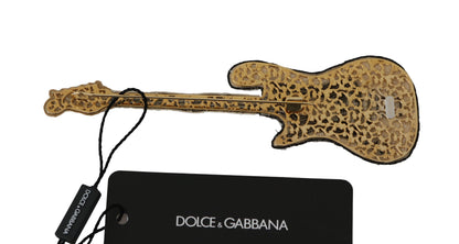 Dolce & Gabbana Gold Brass Beaded Guitar Pin Accessory Brooch