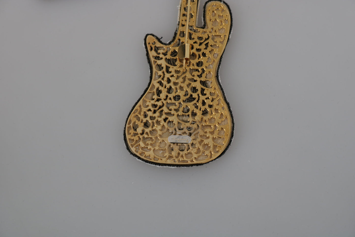 Dolce & Gabbana Gold Brass Beaded Guitar Pin Accessory Brooch