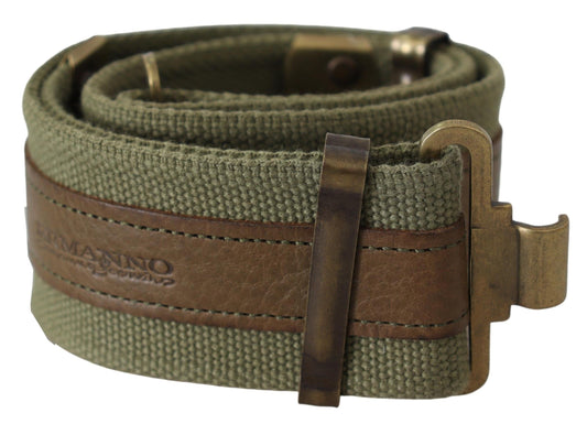 Green Leather Rustic Bronze Buckle Army Belt - Designed by Ermanno Scervino Available to Buy at a Discounted Price on Moon Behind The Hill Online Designer Discount Store