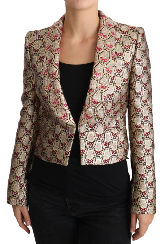 Gold Floral Sequined Blazer Coat Jacket - Designed by Dolce & Gabbana Available to Buy at a Discounted Price on Moon Behind The Hill Online Designer Discount Store