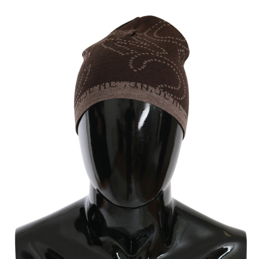 Costume National Beanie Brown Wool Blend Branded Hat - Designed by Costume National Available to Buy at a Discounted Price on Moon Behind The Hill Online Designer Discount Store