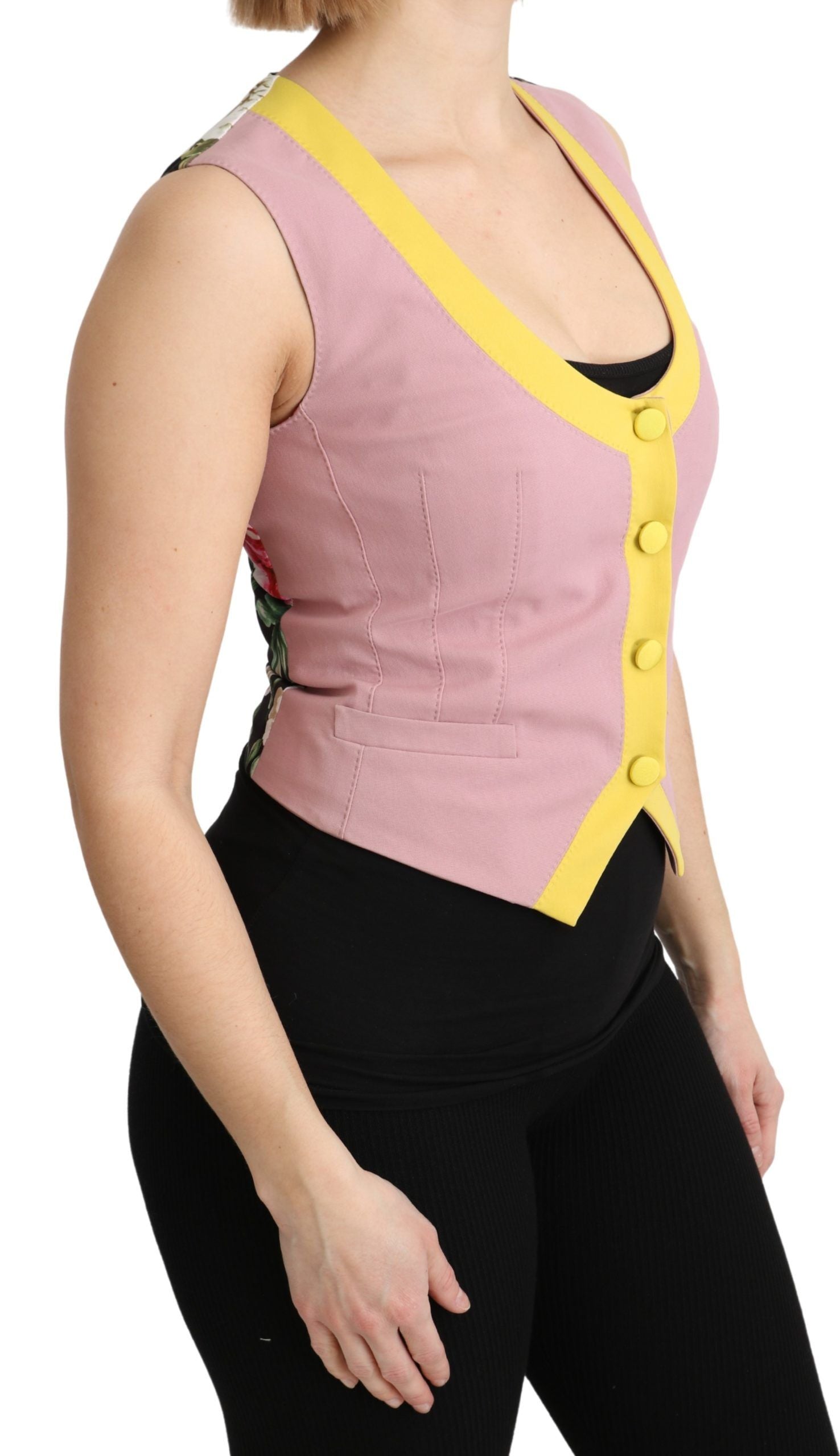 Dolce & Gabbana Ladies' Pink Sleeveless Waistcoat Vest Cotton Top - Designed by Dolce & Gabbana Available to Buy at a Discounted Price on Moon Behind The Hill Online Designer Discount Store