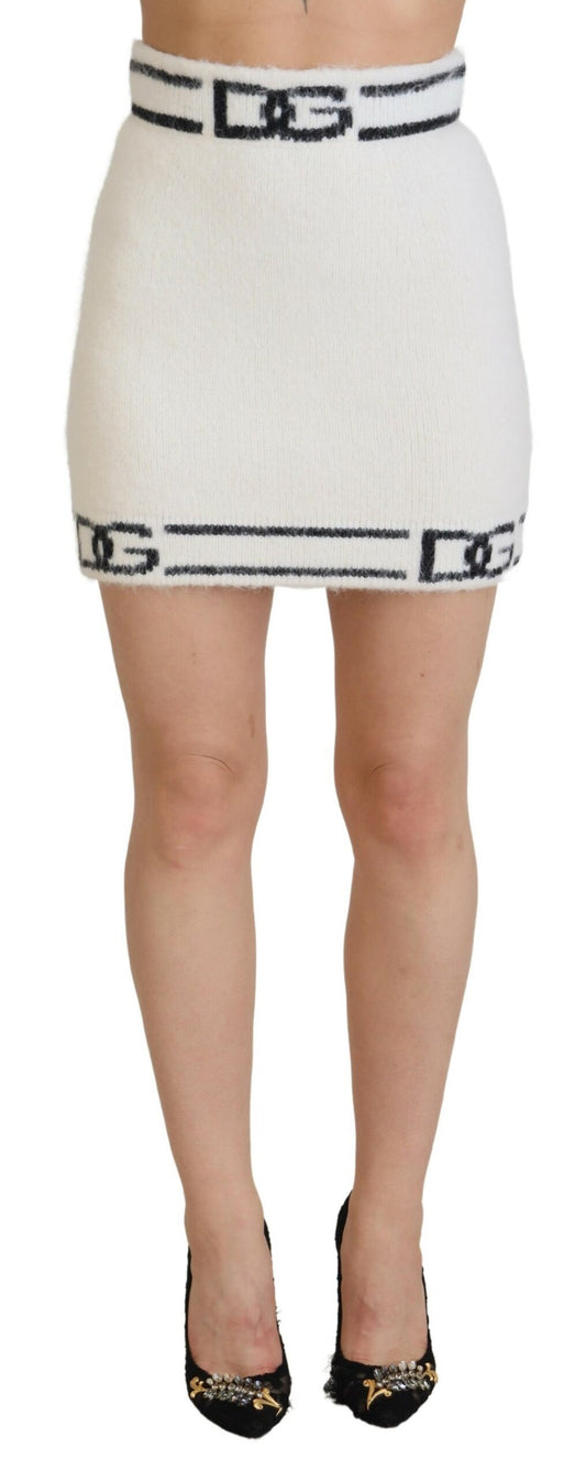 Ivory DG Logo Print High Waist Mini Skirt - Designed by Dolce & Gabbana Available to Buy at a Discounted Price on Moon Behind The Hill Online Designer Discount Store