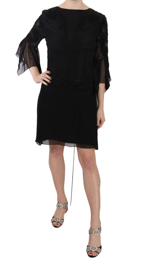 Black Sequined Silk Mini Shift Gown - Designed by John Richmond Available to Buy at a Discounted Price on Moon Behind The Hill Online Designer Discount Store