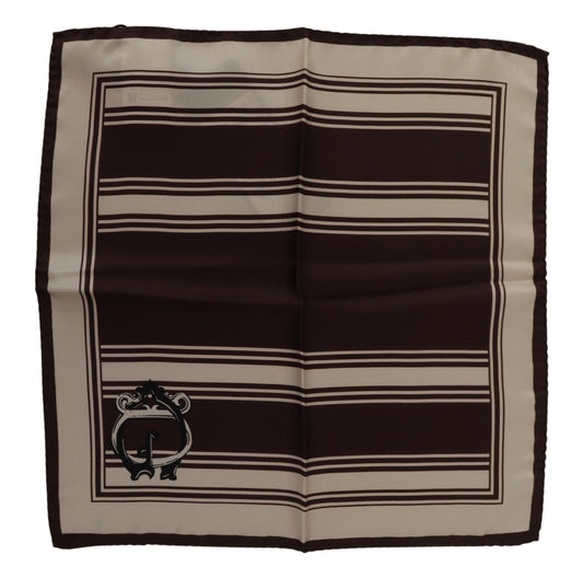 Dolce & Gabbana Brown Stripes DG Logo Print Square Handkerchief Scarf - Designed by Dolce & Gabbana Available to Buy at a Discounted Price on Moon Behind The Hill Online Designer Discount Sto