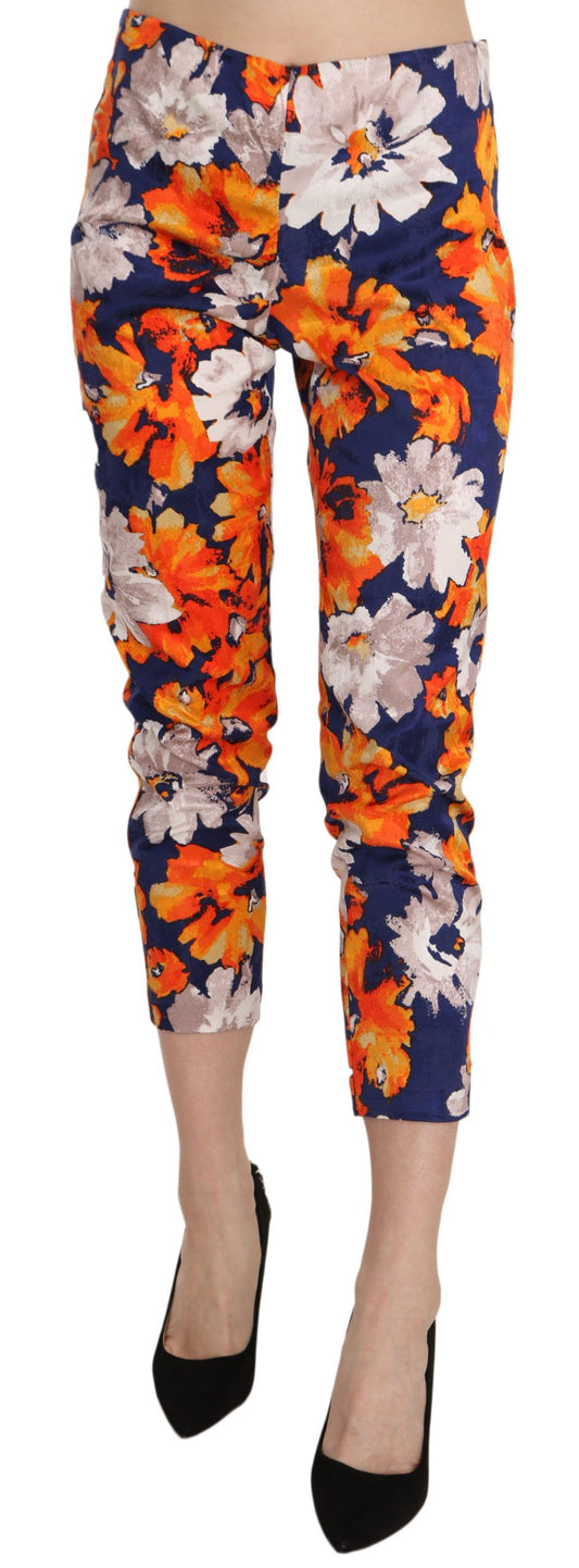 Blue Floral Print Skinny Slim Fit Trousers Pants - Designed by LANACAPRINA Available to Buy at a Discounted Price on Moon Behind The Hill Online Designer Discount Store