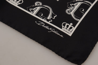 Black DG Crown Print Square Handkerchief - Designed by Dolce & Gabbana Available to Buy at a Discounted Price on Moon Behind The Hill Online Designer Discount Store