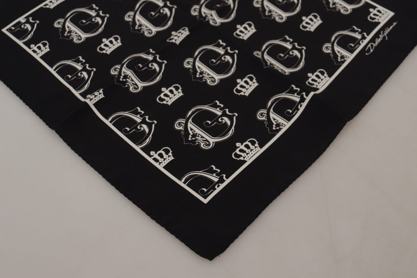 Black DG Crown Print Square Handkerchief - Designed by Dolce & Gabbana Available to Buy at a Discounted Price on Moon Behind The Hill Online Designer Discount Store