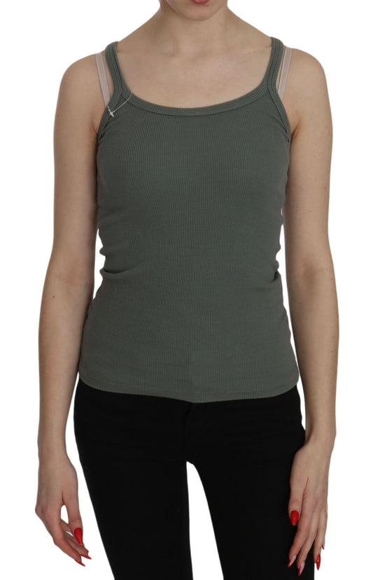 Green Spaghetti Strap Slim Fit Casual Tank Top Blouse - Designed by PINK MEMORIES Available to Buy at a Discounted Price on Moon Behind The Hill Online Designer Discount Store
