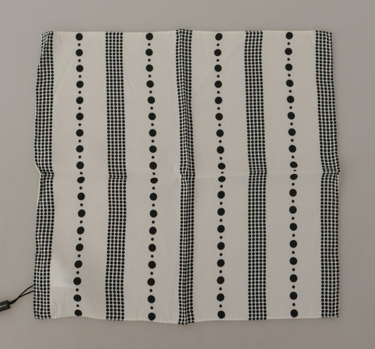 Dolce & Gabbana White Dotted Stripes Square Handkerchief Viscose Scarf - Designed by Dolce & Gabbana Available to Buy at a Discounted Price on Moon Behind The Hill Online Designer Discount St