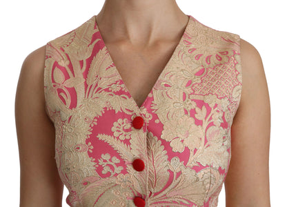 Dolce & Gabbana Ladies' Pink Gold Brocade Waistcoat Vest Blouse Top - Designed by Dolce & Gabbana Available to Buy at a Discounted Price on Moon Behind The Hill Online Designer Discount Store