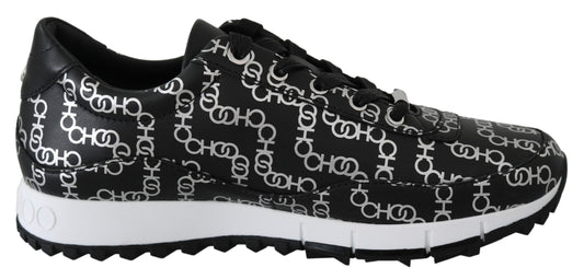 Black and Silver Leather Monza Sneakers - Designed by Jimmy Choo Available to Buy at a Discounted Price on Moon Behind The Hill Online Designer Discount Store