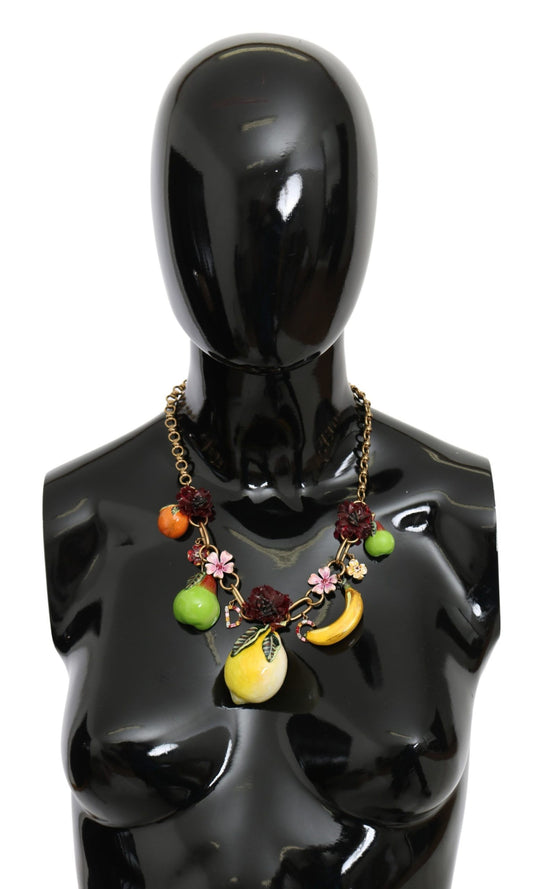 FRUIT Pendants Flowers Crystal DG Logo Gold Brass Necklace - Designed by Dolce & Gabbana Available to Buy at a Discounted Price on Moon Behind The Hill Online Designer Discount Store