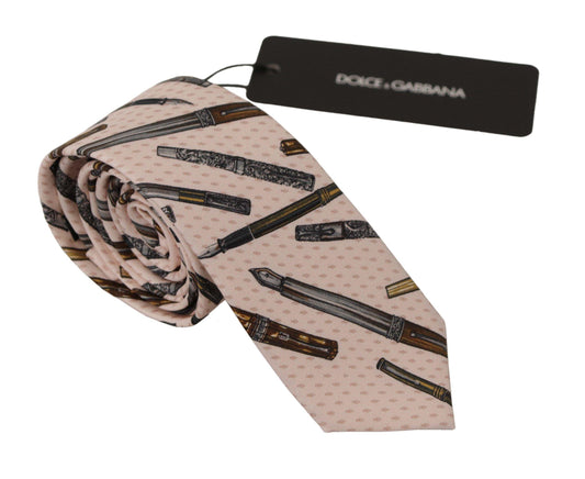 Dolce & Gabbana Pink Pen Dots Print 100% Silk Adjustable Neck Accessory Tie - Designed by Dolce & Gabbana Available to Buy at a Discounted Price on Moon Behind The Hill Online Designer Discou