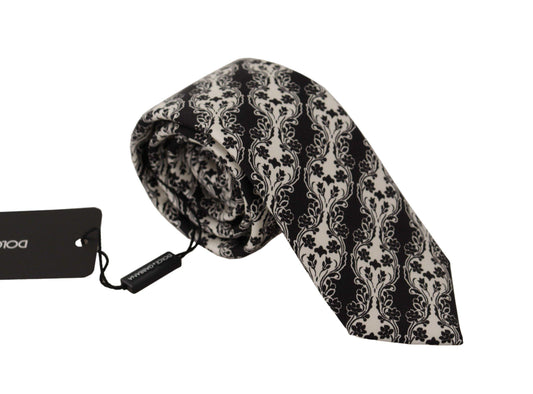 Dolce & Gabbana Black White Flower 100% Silk Print Adjustable Accessory Tie - Designed by Dolce & Gabbana Available to Buy at a Discounted Price on Moon Behind The Hill Online Designer Discou