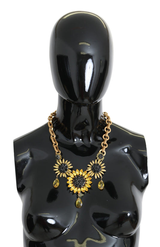 Gold Brass Chain Crystal Sunflower Pendants Necklace - Designed by Dolce & Gabbana Available to Buy at a Discounted Price on Moon Behind The Hill Online Designer Discount Store