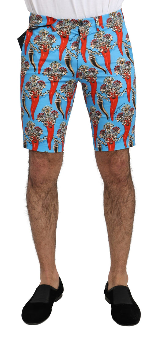 Blue Cotton Stretch Casual Royal Chili Shorts - Designed by Dolce & Gabbana Available to Buy at a Discounted Price on Moon Behind The Hill Online Designer Discount Store