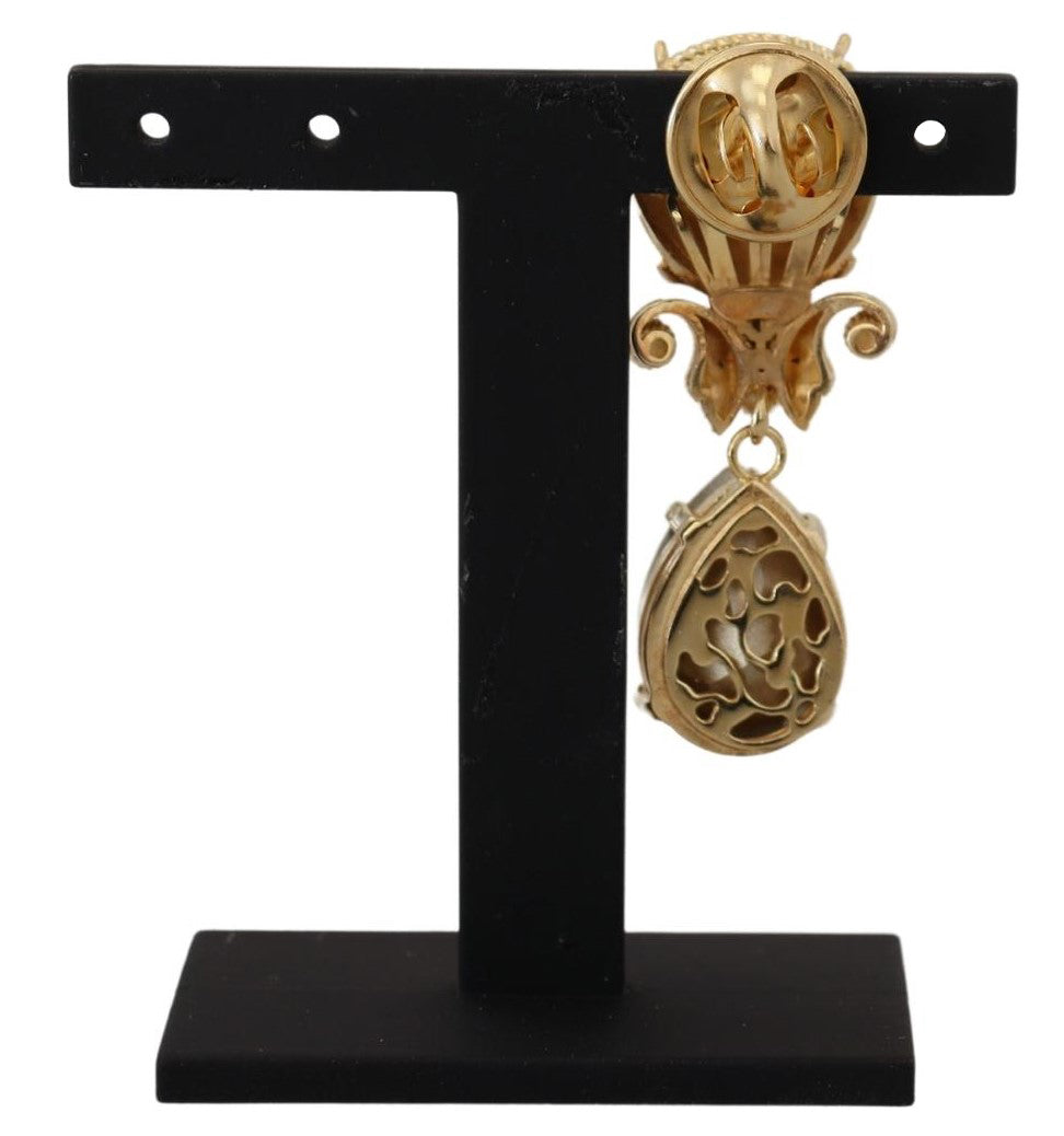 Gold Tone Brass Crystal Jewelry Dangling Pin Brooch - Designed by Dolce & Gabbana Available to Buy at a Discounted Price on Moon Behind The Hill Online Designer Discount Store
