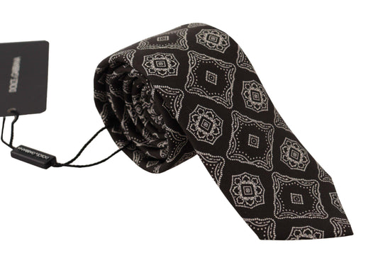 Dolce & Gabbana Black White Square Geometric Print Adjustable Accessory Tie - Designed by Dolce & Gabbana Available to Buy at a Discounted Price on Moon Behind The Hill Online Designer Discou