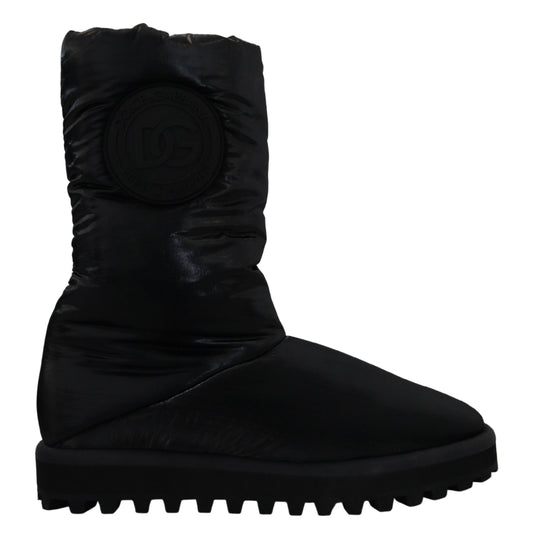 Black Boots Padded Mid Calf Winter Shoes
