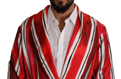 Red White Striped Silk Mens Night Gown Robe designed by Dolce & Gabbana available from Moon Behind The Hill 's Clothing > Sleepwear & Loungewear > Nightgowns > Mens range