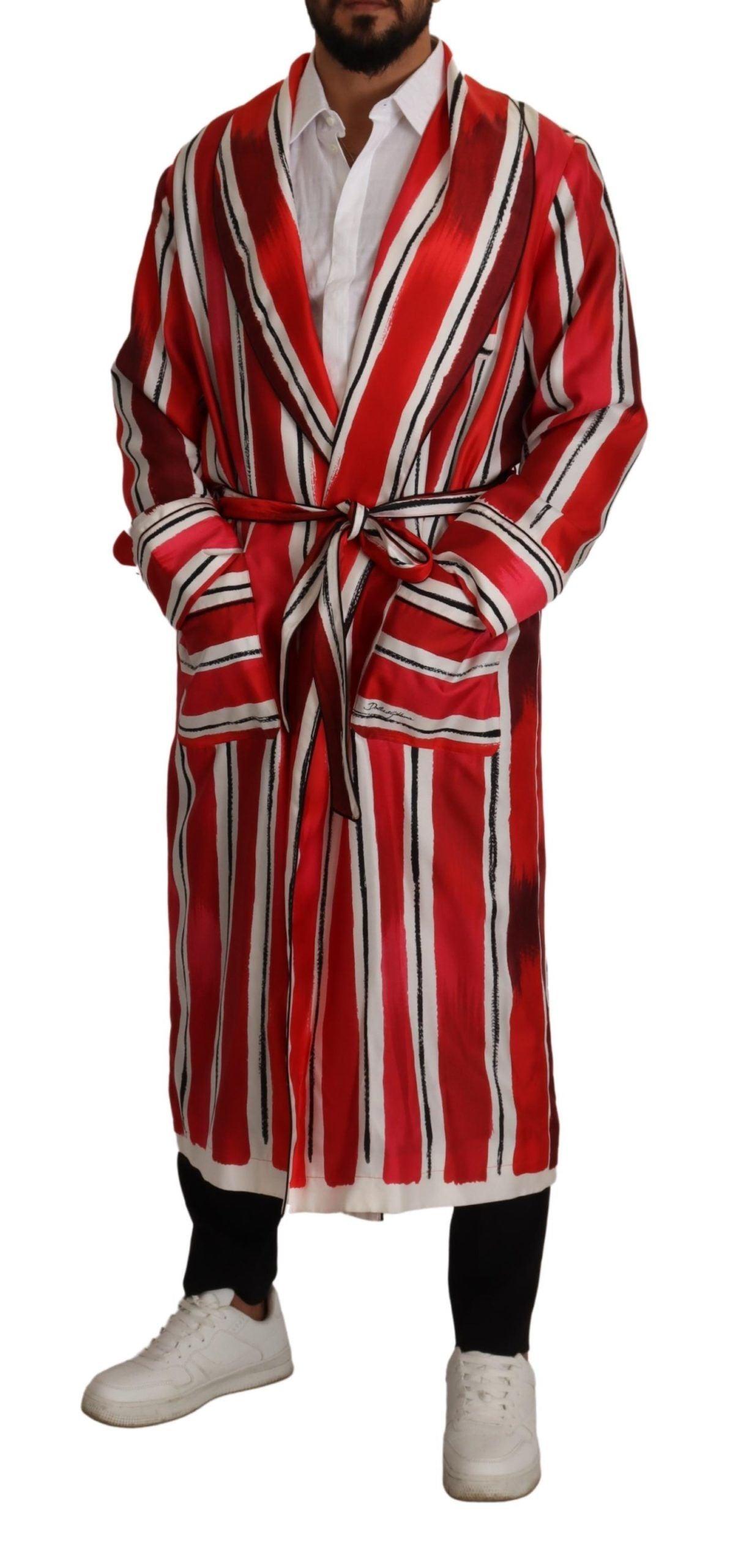 Red White Striped Silk Mens Night Gown Robe designed by Dolce & Gabbana available from Moon Behind The Hill 's Clothing > Sleepwear & Loungewear > Nightgowns > Mens range