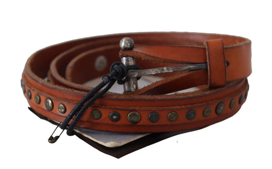 Brown Genuine Leather Rustic Silver Buckle Belt - Designed by Scervino Street Available to Buy at a Discounted Price on Moon Behind The Hill Online Designer Discount Store
