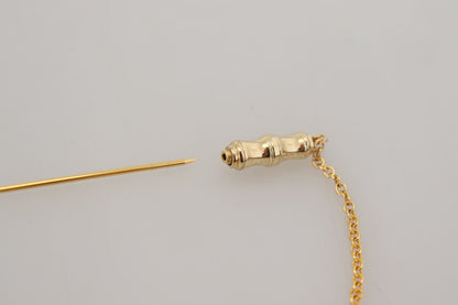 Dolce & Gabbana Gold Tone 925 Sterling Silver Crystal Chain Pin Brooch - Designed by Dolce & Gabbana Available to Buy at a Discounted Price on Moon Behind The Hill Online Designer Discount St