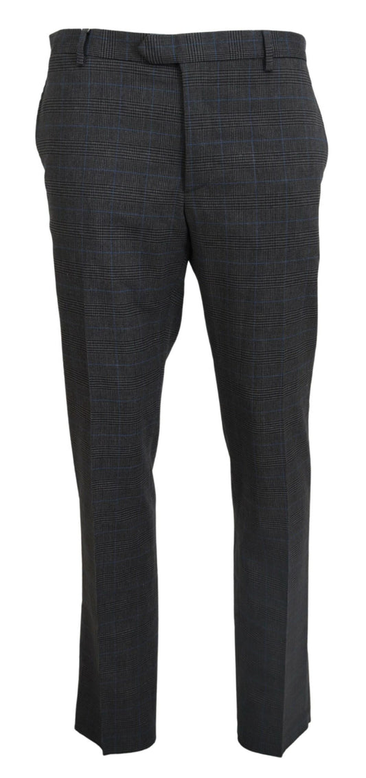 Bencivenga Gray Checkered Wool Dress Formal Pants - Designed by BENCIVENGA Available to Buy at a Discounted Price on Moon Behind The Hill Online Designer Discount Store