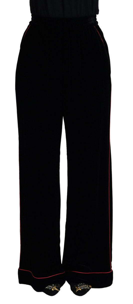 Dolce & Gabbana Black Velvet High Waist Trousers Pants - Designed by Dolce & Gabbana Available to Buy at a Discounted Price on Moon Behind The Hill Online Designer Discount Store