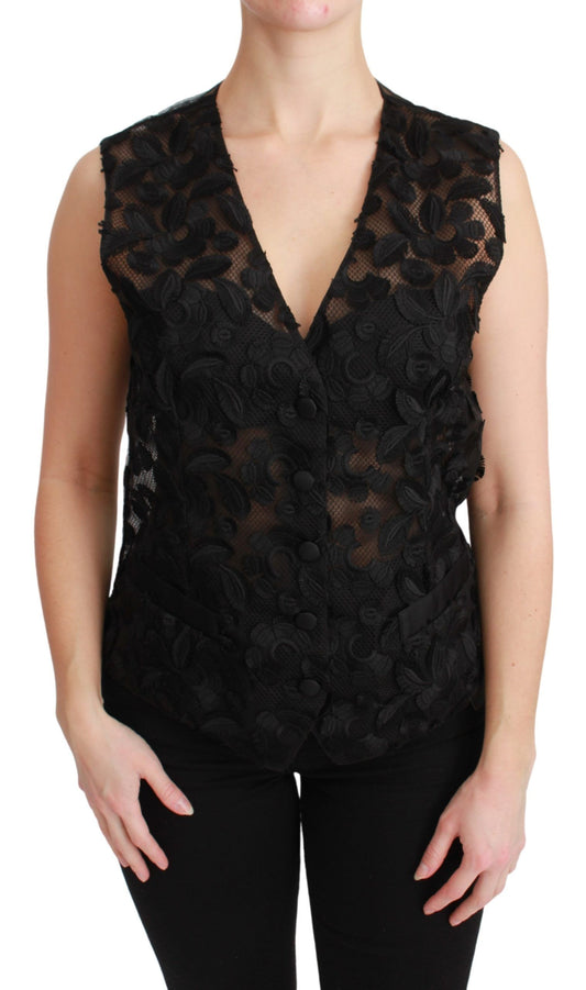 Dolce & Gabbana Ladies' Black Floral Brocade Top Gilet Waistcoat - Designed by Dolce & Gabbana Available to Buy at a Discounted Price on Moon Behind The Hill Online Designer Discount Store