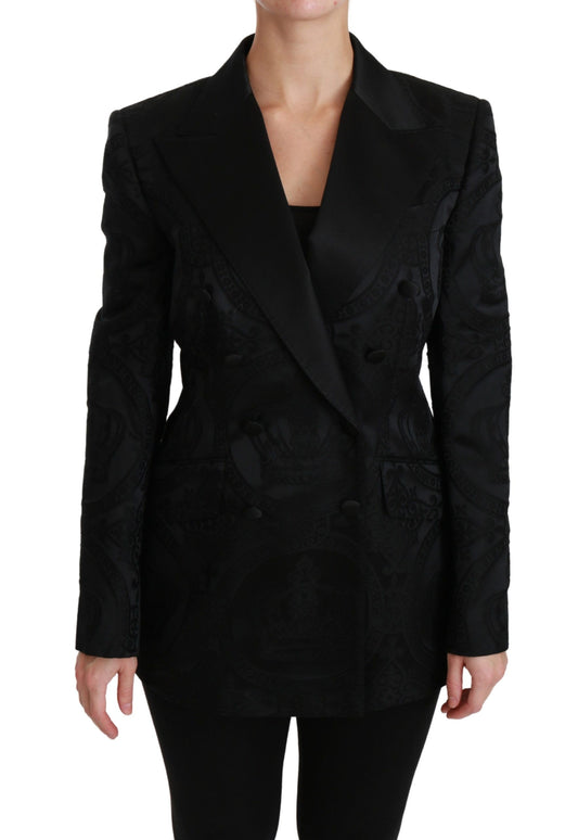 Black Crown Double Breasted Coat Jacket - Designed by Dolce & Gabbana Available to Buy at a Discounted Price on Moon Behind The Hill Online Designer Discount Store