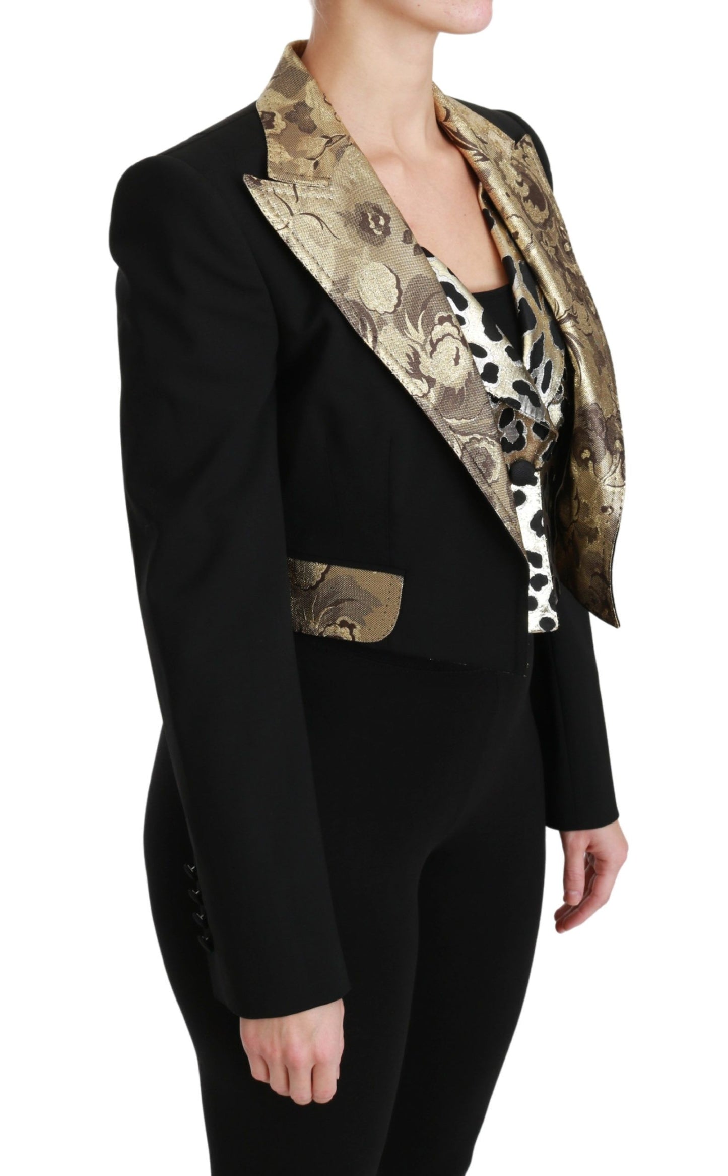 Dolce & Gabbana Ladies' Black Jacquard Vest Blazer Coat Wool Jacket - Designed by Dolce & Gabbana Available to Buy at a Discounted Price on Moon Behind The Hill Online Designer Discount Store