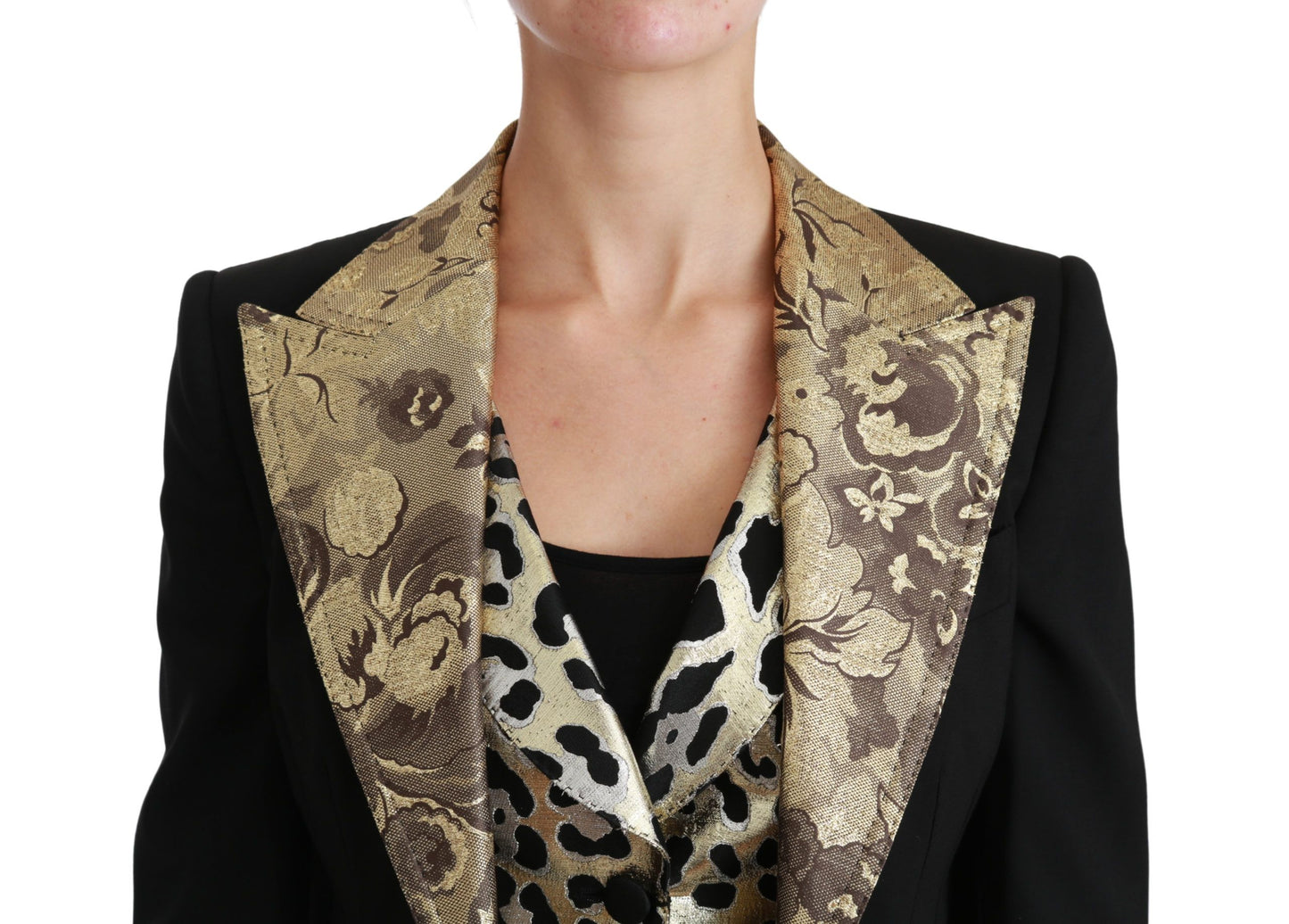 Dolce & Gabbana Ladies' Black Jacquard Vest Blazer Coat Wool Jacket - Designed by Dolce & Gabbana Available to Buy at a Discounted Price on Moon Behind The Hill Online Designer Discount Store