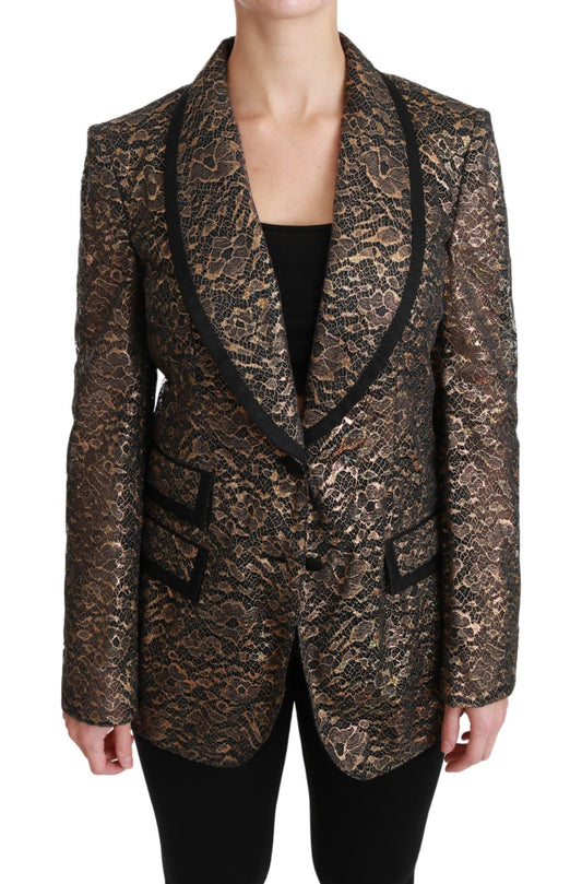 Gold Black Lace Blazer Coat Floral Jacket - Designed by Dolce & Gabbana Available to Buy at a Discounted Price on Moon Behind The Hill Online Designer Discount Store