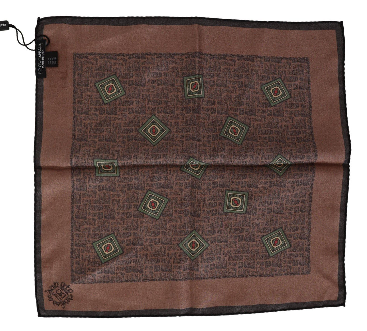 Brown Patterned Silk Square Handkerchief Scarf - Designed by Dolce & Gabbana Available to Buy at a Discounted Price on Moon Behind The Hill Online Designer Discount Store
