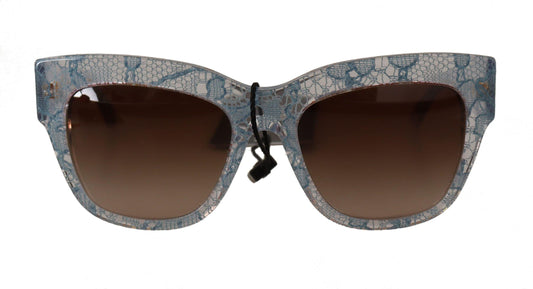 Blue Lace Acetate Rectangle Shades Sunglasses - Designed by Dolce & Gabbana Available to Buy at a Discounted Price on Moon Behind The Hill Online Designer Discount Store