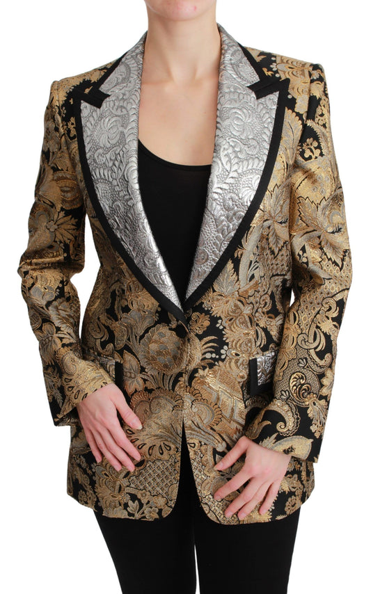 Black Gold Jacquard Blazer Jacket - Designed by Dolce & Gabbana Available to Buy at a Discounted Price on Moon Behind The Hill Online Designer Discount Store