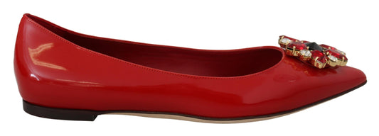Dolce & Gabbana Red Leather Crystals Loafers Flats Shoes - Designed by Dolce & Gabbana Available to Buy at a Discounted Price on Moon Behind The Hill Online Designer Discount Store