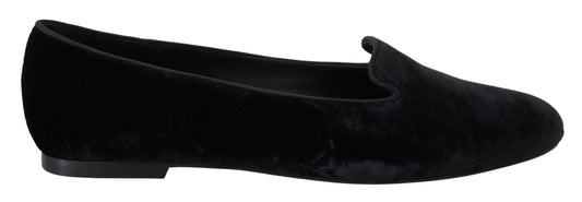 Dolce & Gabbana Black Velvet Slip Ons Loafers Flats Shoes - Designed by Dolce & Gabbana Available to Buy at a Discounted Price on Moon Behind The Hill Online Designer Discount Store