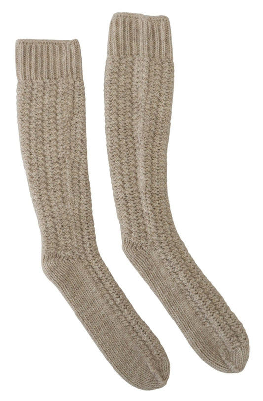 Beige Wool Knit Calf Long Women Socks - Designed by Dolce & Gabbana Available to Buy at a Discounted Price on Moon Behind The Hill Online Designer Discount Store