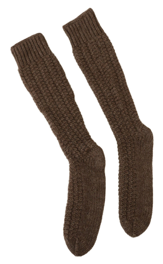 Brown Wool Knit Calf Long Women Socks - Designed by Dolce & Gabbana Available to Buy at a Discounted Price on Moon Behind The Hill Online Designer Discount Store