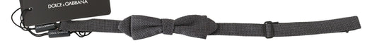 Gray Patterned Silk Adjustable Neck Bow Tie Papillon - Designed by Dolce & Gabbana Available to Buy at a Discounted Price on Moon Behind The Hill Online Designer Discount Store
