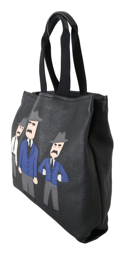 Black Leather Travel Shopping Gym #DGFAMILY Tote Bag - Designed by Dolce & Gabbana Available to Buy at a Discounted Price on Moon Behind The Hill Online Designer Discount Store