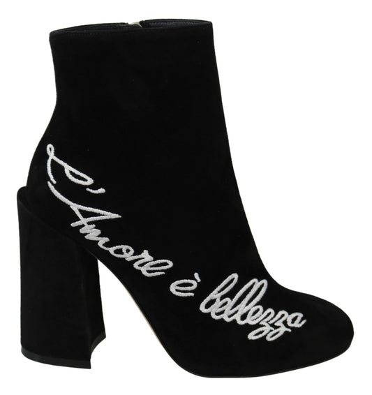Black Suede L'Amore E'Bellezza Boots Shoes - Designed by Dolce & Gabbana Available to Buy at a Discounted Price on Moon Behind The Hill Online Designer Discount Store