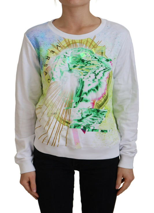 Versace Jeans Women's White Graphic Print Long Sleeves Sweater