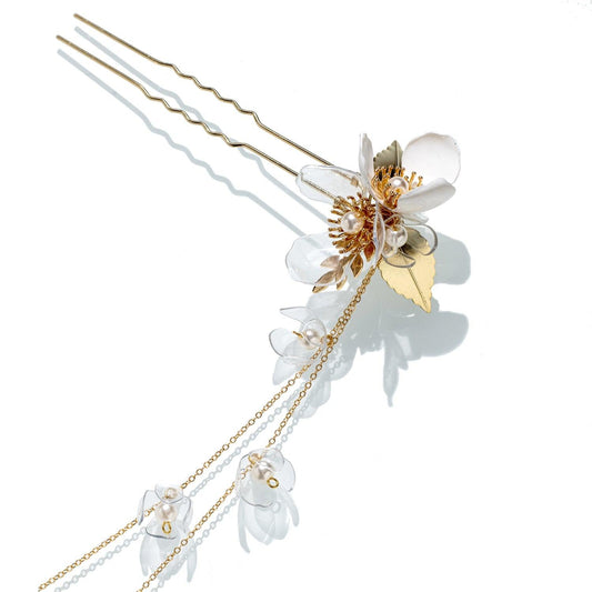 Elegant Floral Kanzashi Hairpin - Designed by Upcycle with Jing Available to Buy at a Discounted Price on Moon Behind The Hill Online Designer Discount Store