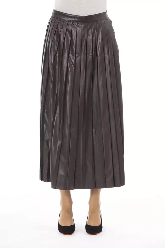 Alpha Studio Brown Polyethylene Faux leather Midi Skirt