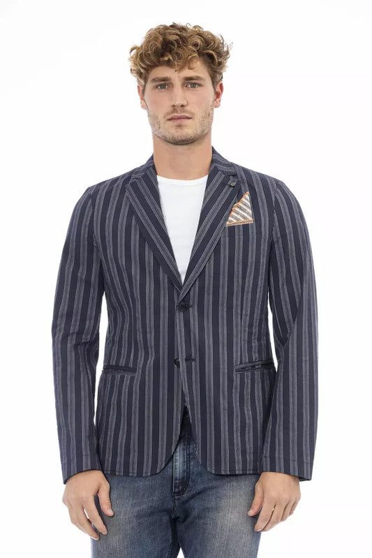 Distretto12 Men's Blue Striped Cotton Classic Blazer Jacket
